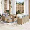 Ensemble de Sofa de Jardin 8 Pièces avec Coussins Beige Poly Rotin Acacia, Sofa de Jardin 2 Places avec Coussins Beige Poly 3362212