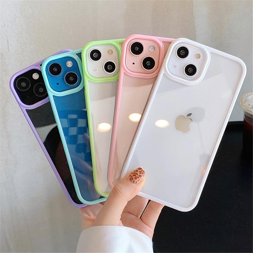 Противоударный силиконовый чехол-бампер Candy для телефона iPhone 14 11 12 13 Pro Max X XS XR 8 7 Plus SE, прозрачная защитная задняя крышка