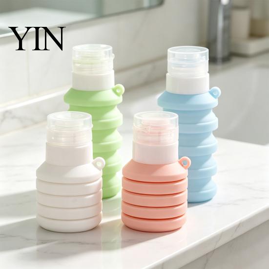 Foldable Liquid Dispensers 50/110ML Collapsible Silicone Travel Bottle for Toiletries, Leak Proof Reusable Toiletry Bottles Size Container, Refillable