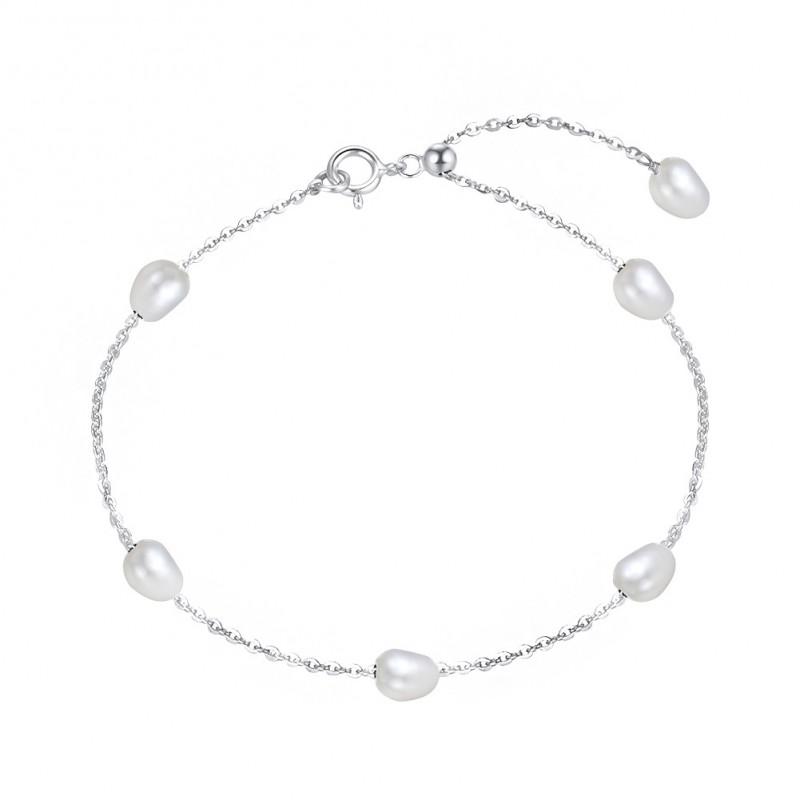 Sterling Pearl Bracelet Women 14K Gold Plated Or Rhodium Minimalist Geometric Design Everyday Stackable