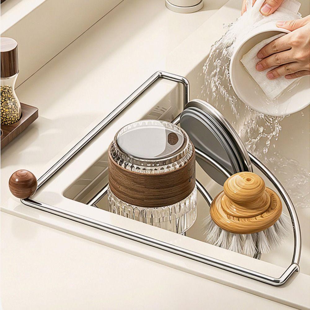 Anti-rust Sink Corner Rack Stainless Steel Sink Drain Shelf Dishcloth Sponge Stand Kitchen Use