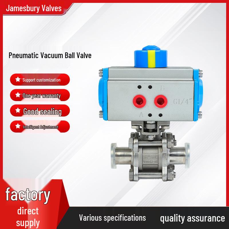 GUQ-KF Pneumatic Vacuum Ball Valve, Three-Piece 304 Stainless Clamp, KF16/KF50