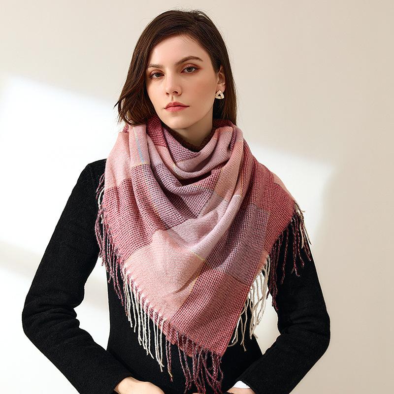 Scarf Women's Imitation Cashmere Scarf Warm Printed Plaid Scarf with Tassel Square Scarf for Women