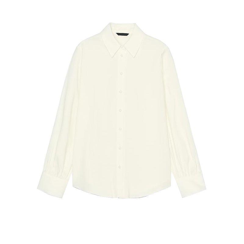 Spring New Women's Clothing Hong Kong Style Commute Style Lapel Long Sleeves Lining Button Decoration Drape Shirt 2157023