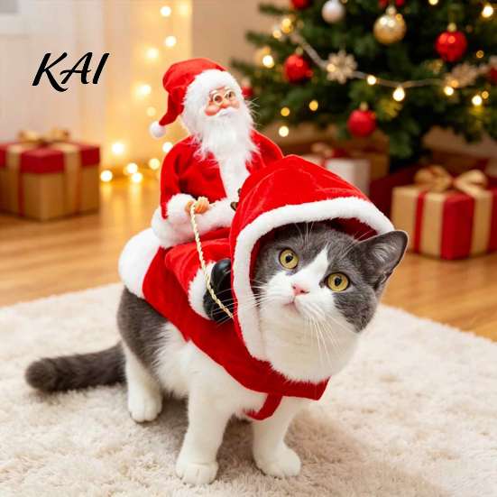 Comfortable Polyester Cotton Pet Suit Santa Rider Dog Costume, Christmas Outfit with Adjustable Closure, Funny Cute Party Clothing Holiday Apparel for