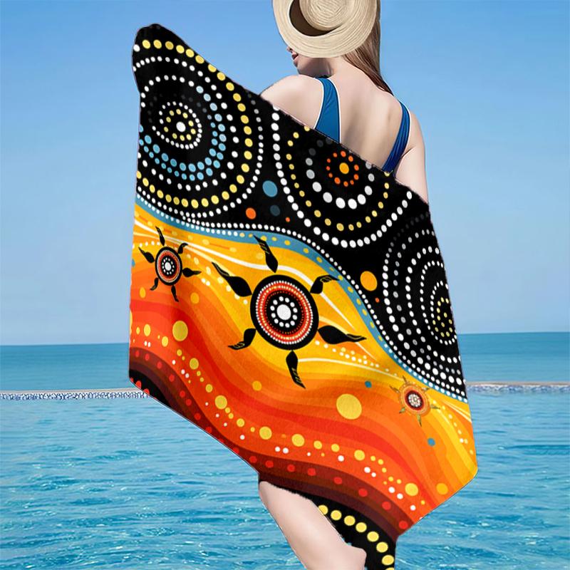 Sunrise Australian Indigenous Art Beach Towel, Super Soft Microfiber, Gift for Her/Him, Birthday, for Pool, Beach, Travel, Home Decor Fan gifts