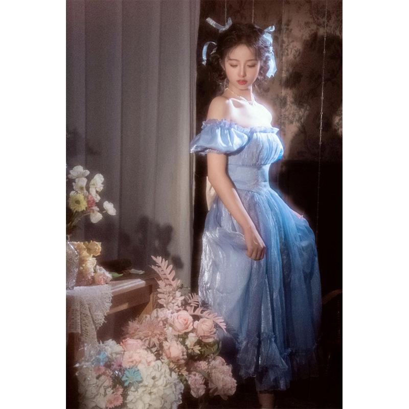 Легкое свадебное платье 2025 новое платье в ретро-стиле в гонконгском стиле синее платье высокого класса студенческое взрослое платье принцессы