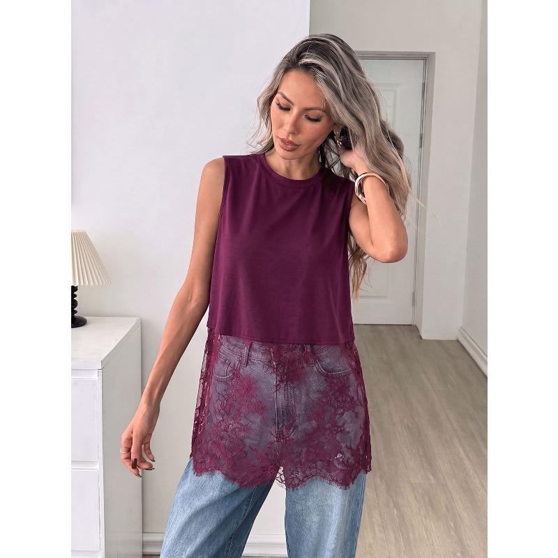 DICIFY Women's Fashion Sleeveless O-Neck Casual Blouses & Shirts
