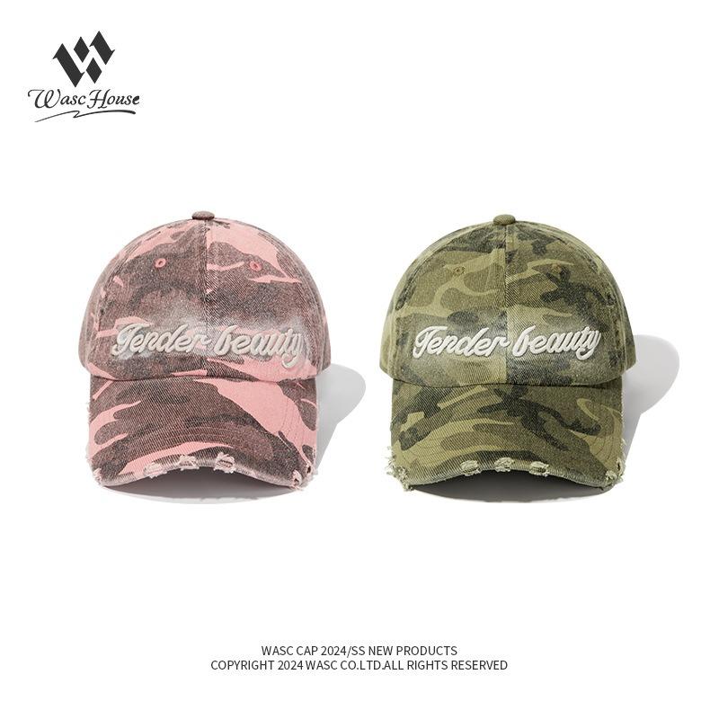 Camouflage Embroidery Baseball Cap Women's Street Tide Brand Soft Top Cap Production of Old Washing Water Visor