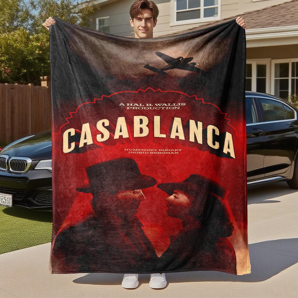1pc Casablanca Outdoor Flannel Blanket Soft Plush Decor for Picnics, camping,Bedroom, Playroom, or Lunch Break, Perfect Gift