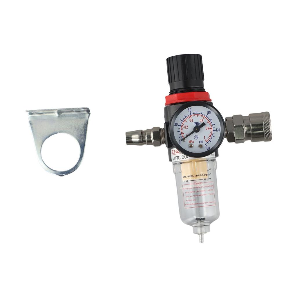 1/4 Inch AFR-2000 Air Filter Water Separator Trap with Adjustable Pressure Regulator for Compressed Air Systems
