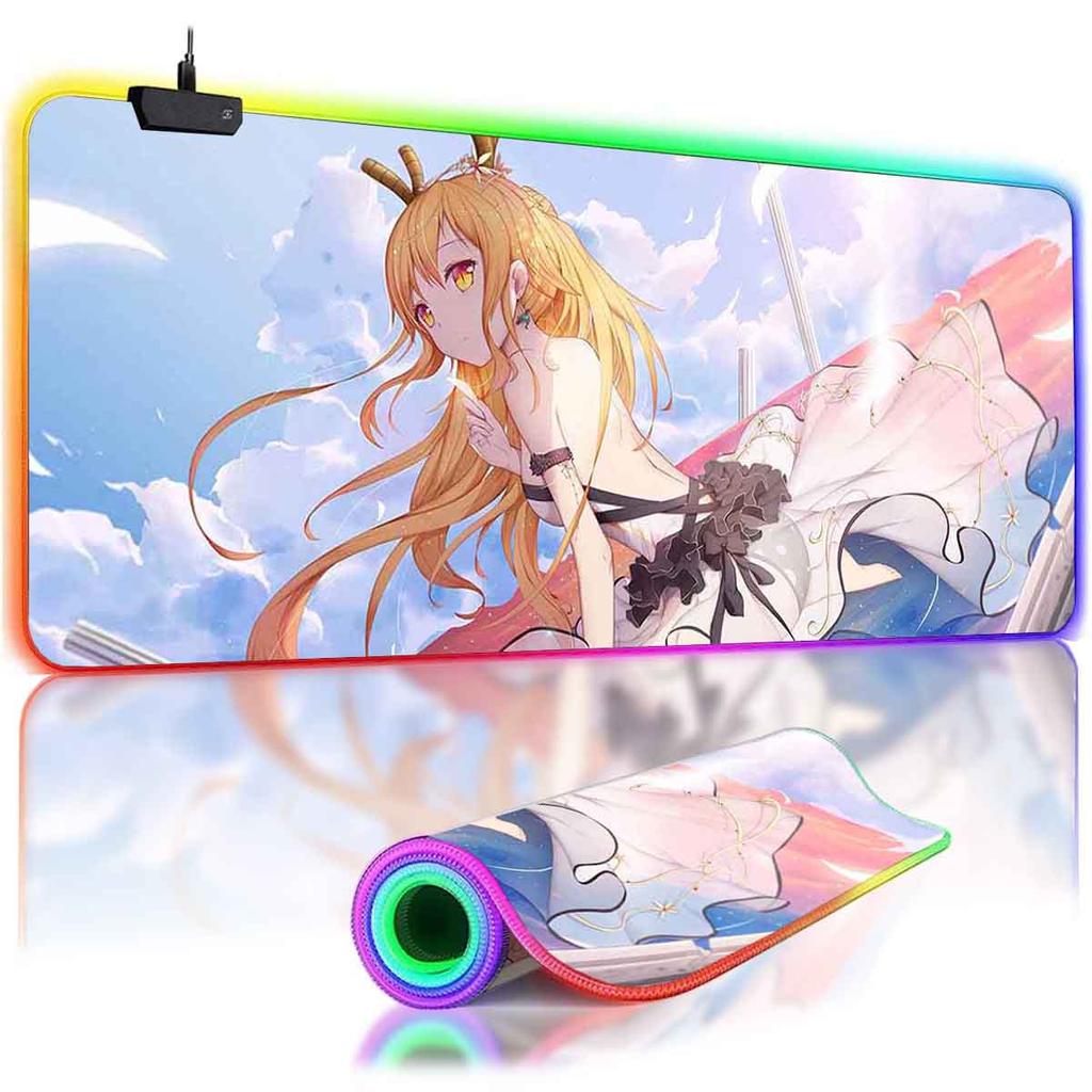 Игровой RGB-подсвечиваемый ACG Коврик для мыши Maidragon Коврик для мыши Аниме Тору LED Большой коврик для мыши Нескользящий коврик для клавиатуры Игровые аксессуары