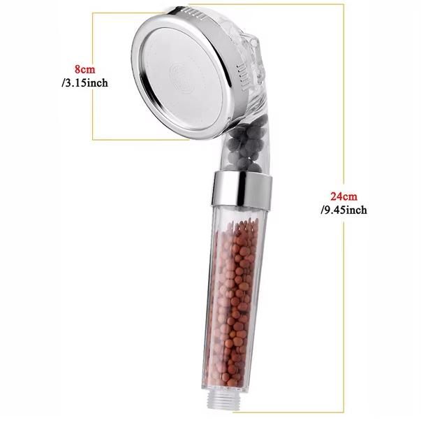 Hot Sell 3 Settings Save Water Mineral Filter Stone Filtration Ionic ABS Plastic Chrome Finish Handheld Shower Head