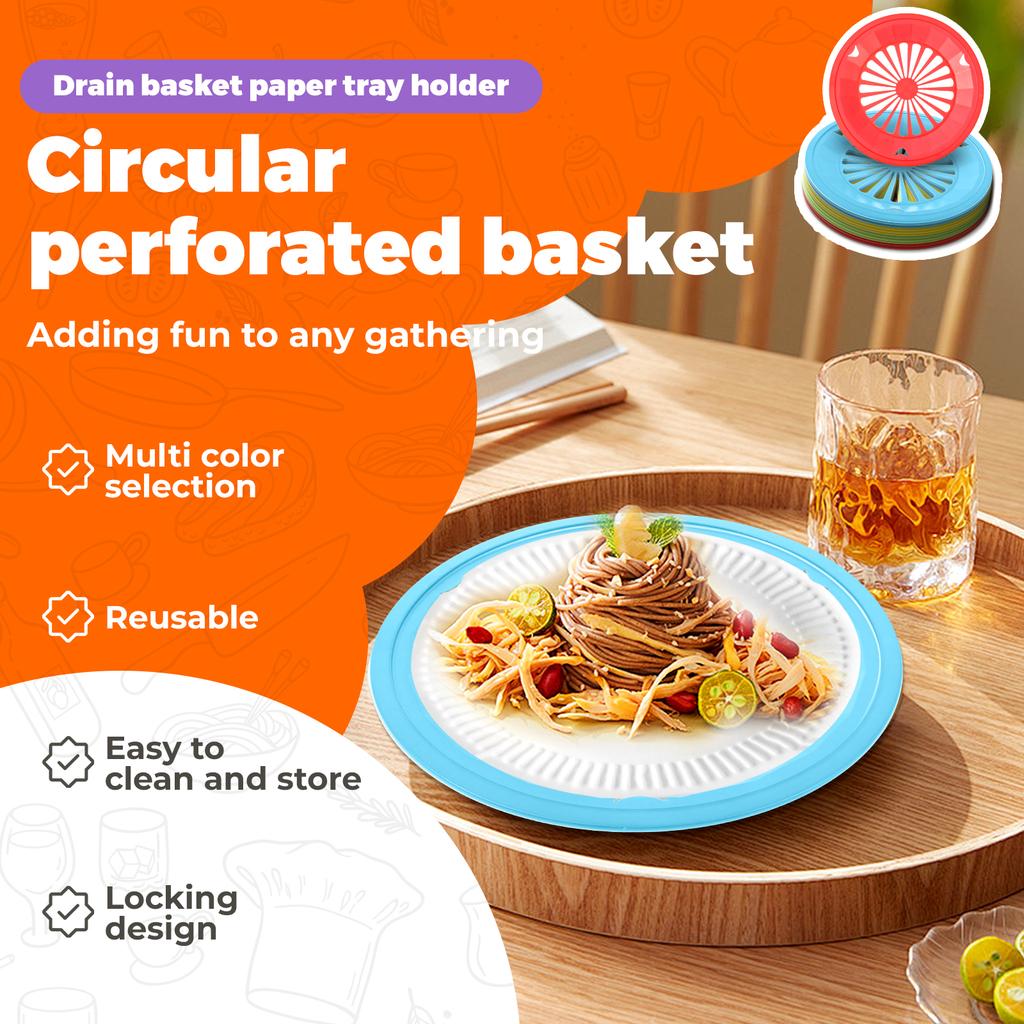 12 шт. держателей для бумажных тарелок 10 дюймов многоразовые пластиковые круглые диспенсеры для бумажных тарелок с защелкивающимися канавками 4 ярких цвета для вечеринки