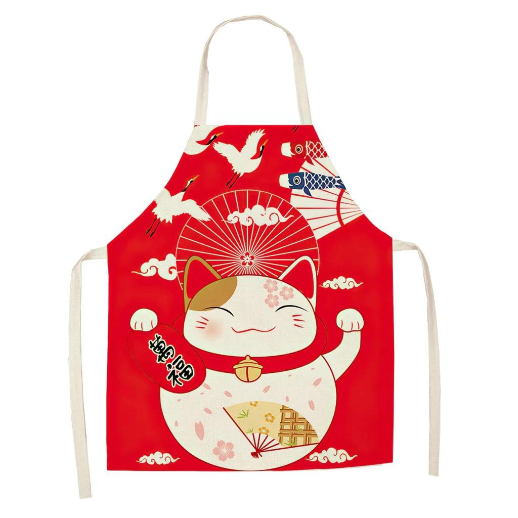 Кухонный фартук Lucky Cat, женский фартук для приготовления пищи, хлопковые льняные нагрудники, кухонный фартук для уборки дома, Kawaii фартук