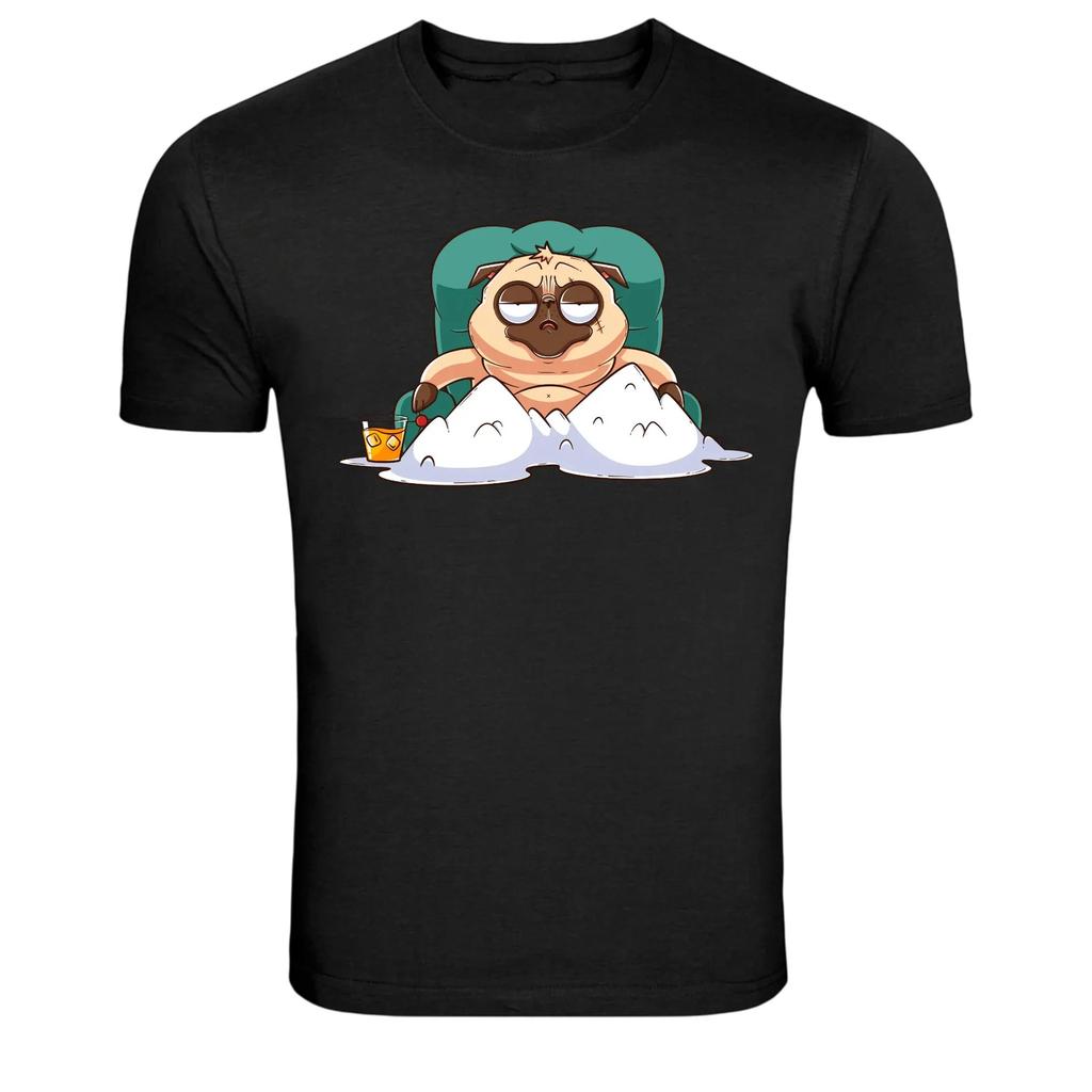 Lazy Pug Relaxing With Drink Graphic T-Shirt