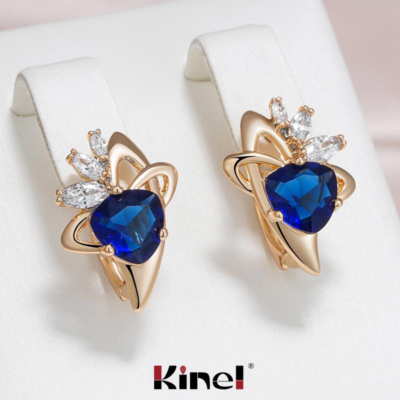 Женские серьги-капли Kinel темно-синего цвета с цирконием, розовое золото, свадебные изысканные украшения