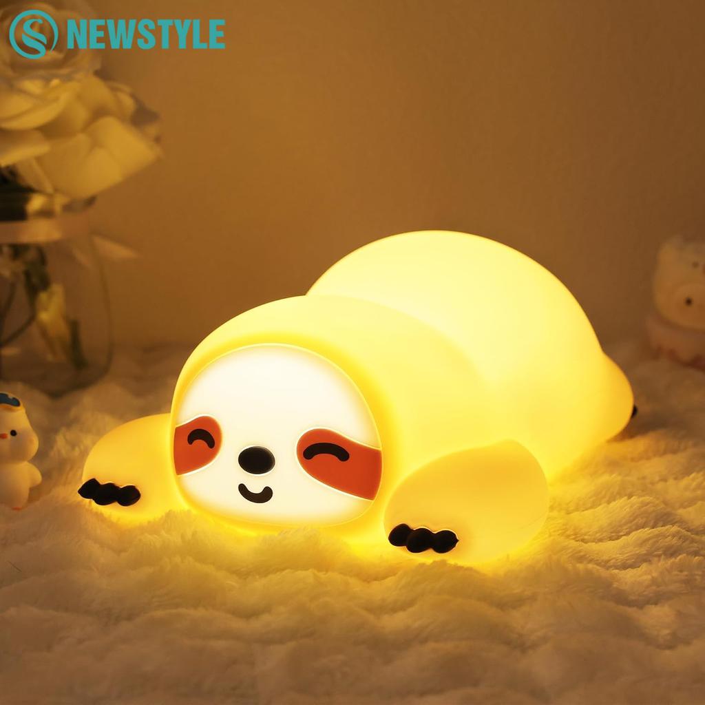 Cute Squishy Sloth Silicone Night Light Rechargeable 3 Levels Dimmable 30Min Timer Nursery Nightlight For Kids Bedroom