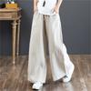 Casual Cotton and Line Plus Size Women Wide Leg Pants Korean Fashion Spring Summer Loose High Waist Pants Ladies Solid Color Elegant Trousers 1097