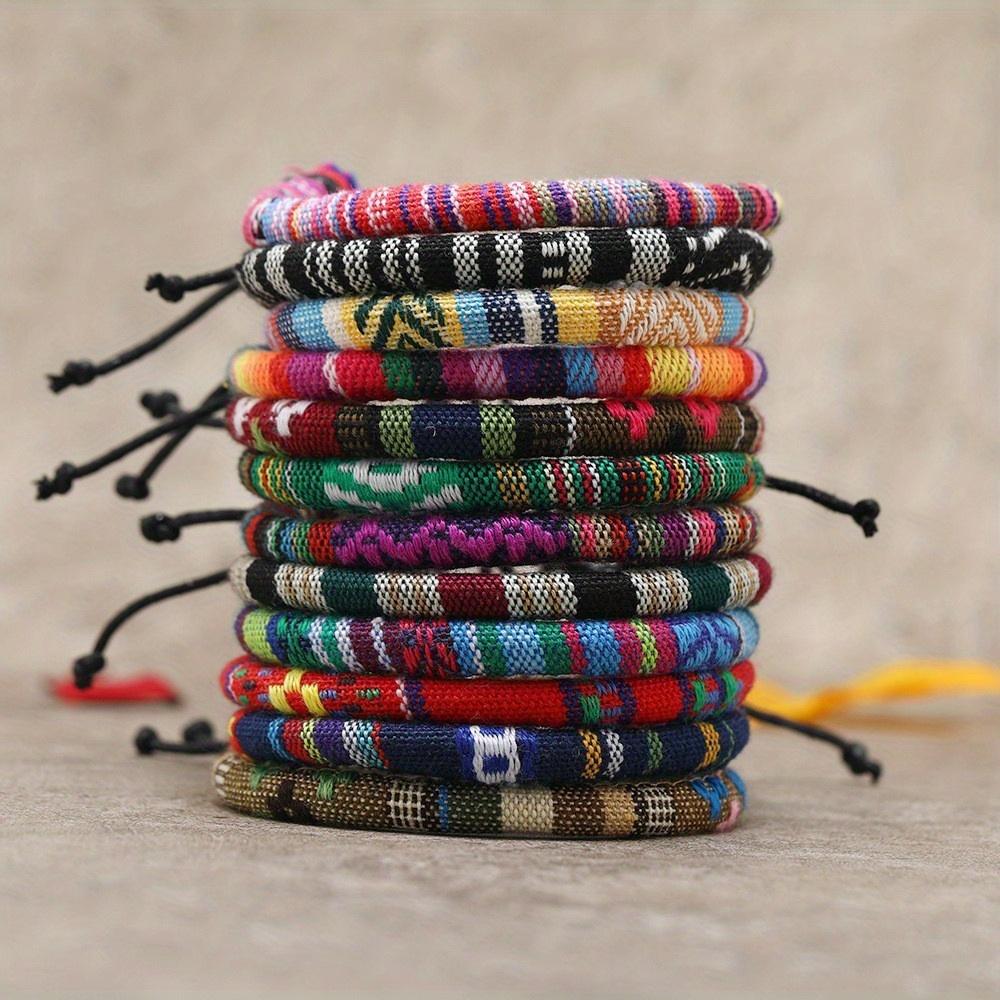 New 12-piece set of hand-woven cotton and linen fabric bracelets, famous style color versatile hand rope