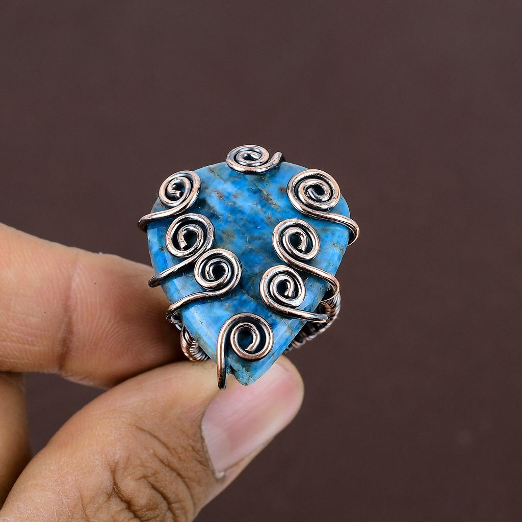 Подарочное кольцо ручной работы из медной проволоки с натуральным апатитом, размер 8 v3Y57
