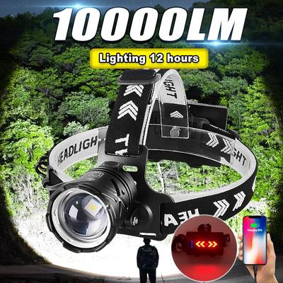 10000LM самый мощный налобный фонарь 18650 перезаряжаемый светодиодный налобный фонарь для рыбалки, освещение 12 часов, супер яркий налобный фонарь
