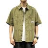 Spring Men Cargo Shirt Turn-down Collar Single-breasted Loose Mid Length Solid Color Chest Pocket Breathable Soft Short Sleeves