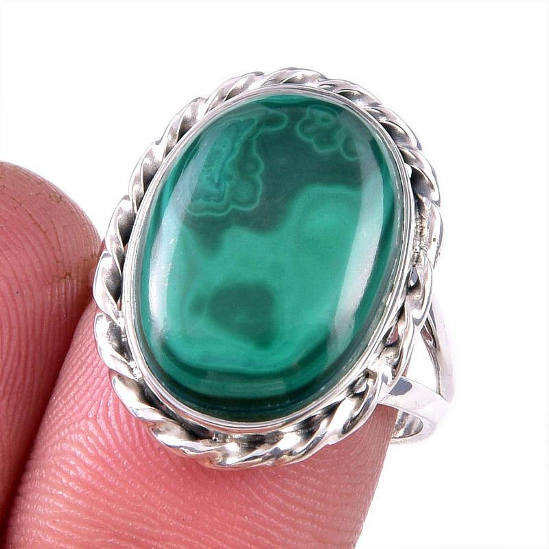 Natural Malachite Gemstone 925 Solid Sterling Silver Jewelry Ring Size 7.5 f3E35