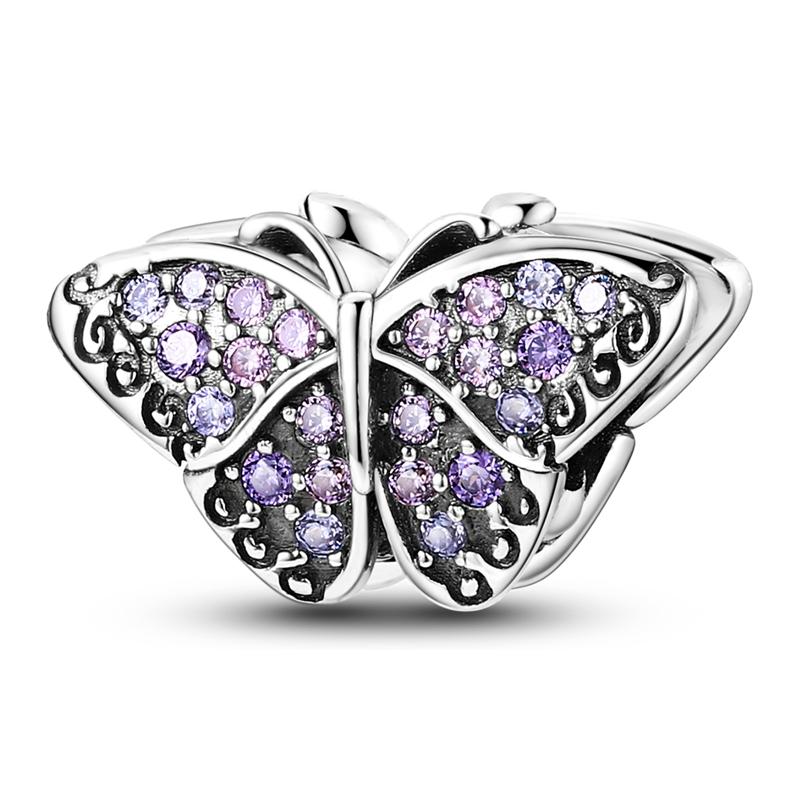 925 Silver Charms BeadsClosely Inlaid Butterfly Pendant Fit Original Diy Bracelet Gift Women Party Diy
