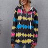 Women's Fashion Wave Printed Striped Drawstring Hooded Casual Sweatshirt Top