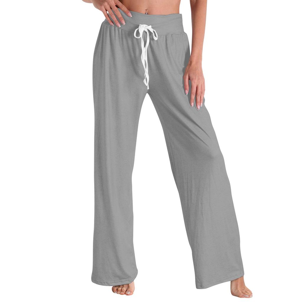 Женские модные повседневные удобные пижамные штаны, однотонные, с принтом, на шнурке, широкие брюки