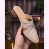 NEW  Trend Summer Mules Genuine Leather Women Slippers Mid Block Heels Square Closed Toe Black Apricot Beige Sexy Party Shoe