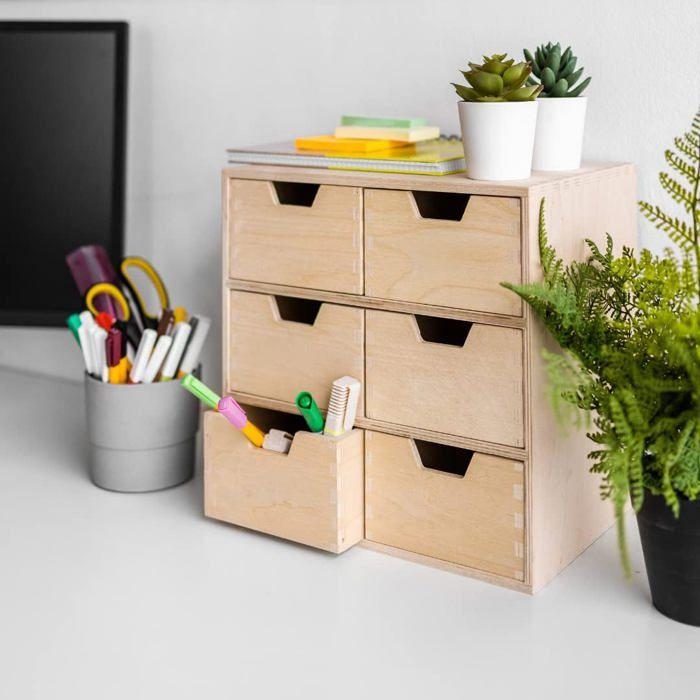 Creative Deco Petite Commode Bois | 6 Tiroir | 28,5 X 20 X 28,5 Cm | Organisateur | Rangement Bureau Organisateur
