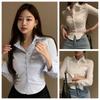 Белая корейская милая рубашка Y2K, узкая, в стиле преппи, шифоновая женская блузка с длинным рукавом, летняя мода, офисные повседневные женские укороченные топы