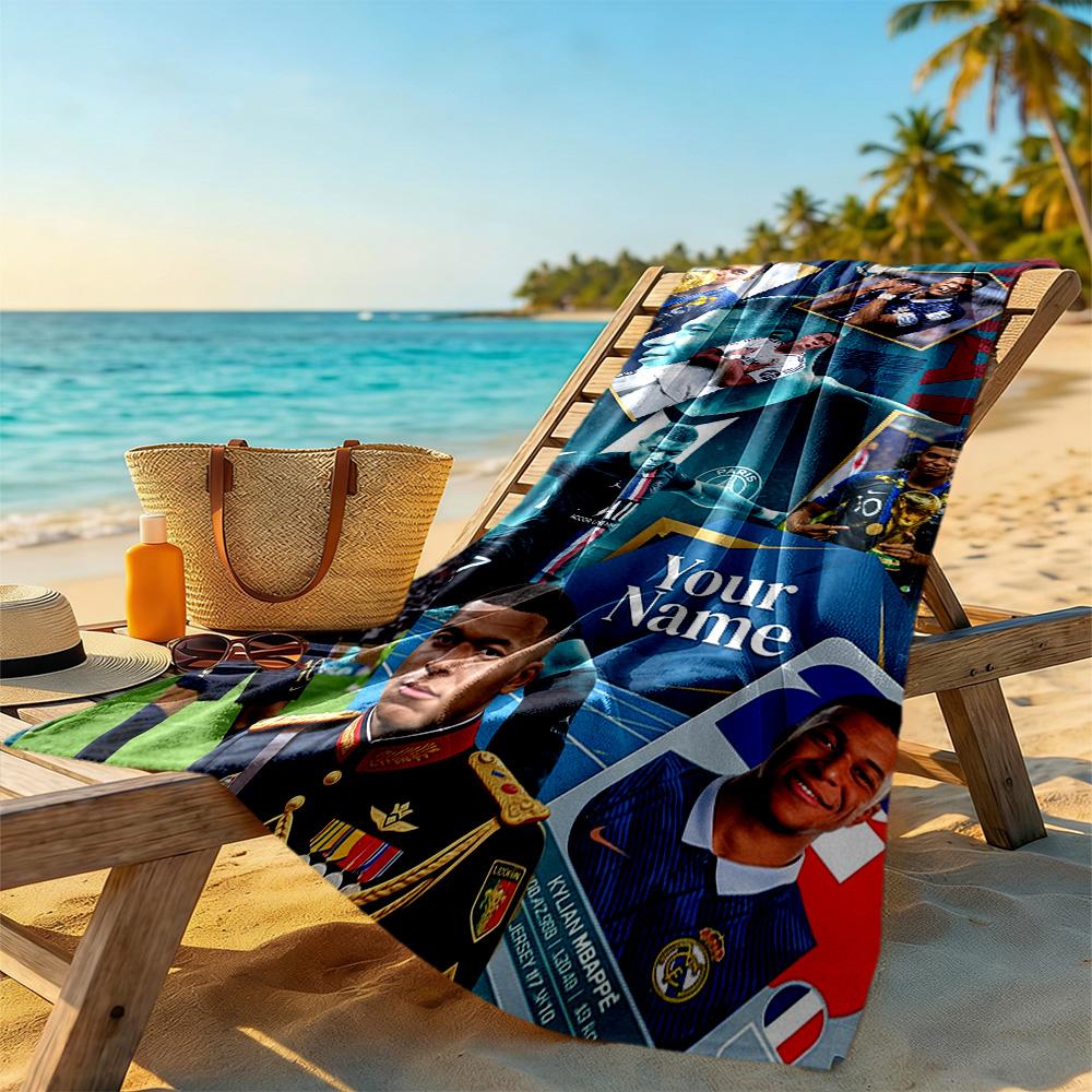 Mbappe Customize Your Name Beach Towel High Absorbency Quickdry Ideal For Travel Outdoor Swim Pool Yoga Surf Camping Hiking Gym Gift Holiday