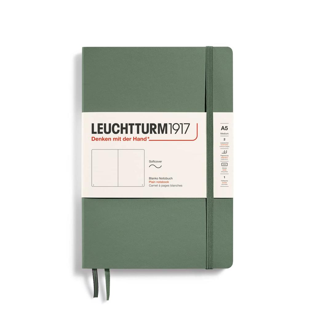 Leuchtturm A5 Plain Officially Imported Notebook, Softcover, Olive, 365503,