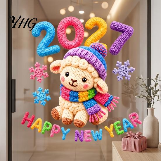 Holiday Window Stickers Chinese New Year Stickers, 2027 Goat Static Clings, Reusable Decor Crochet Knit Lamb Decals, for Home Shop Clings