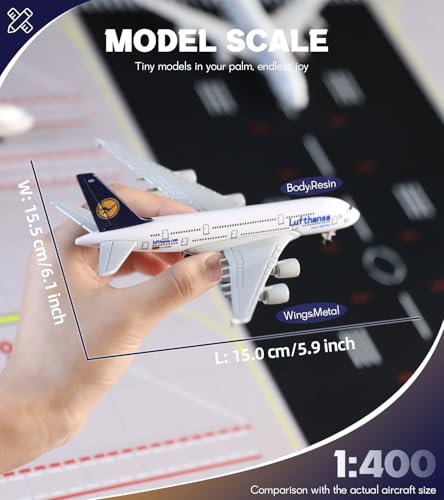 QIYUMOKE 1/400 Немецкий А380 Набор для сборки модели самолета (6-дюймовый Большой) с собранным шасси и подставкой для модели самолета Airbus A380
