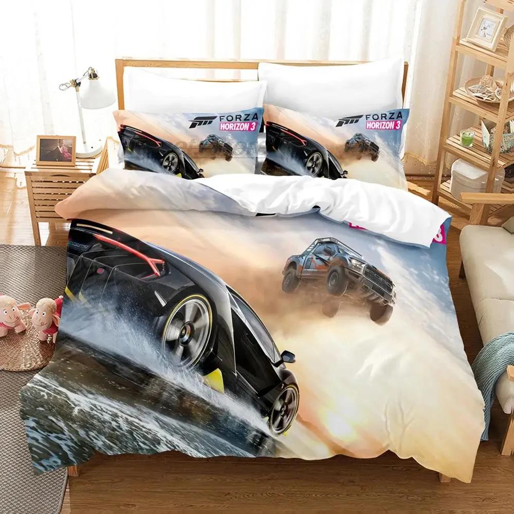 Постельное белье с 3D-принтом спортивного автомобиля Forza для спальни мальчика, одинарное, двуспальное, размера квин-сайз, кинг-сайз, пододеяльник, наволочка