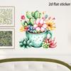 PVC Daisy Cactus Wall Sticker for Bedroom or Children's Room