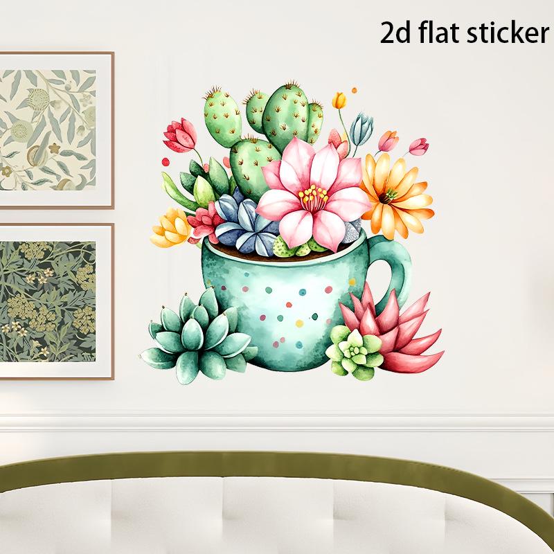 PVC Daisy Cactus Wall Sticker for Bedroom or Children's Room