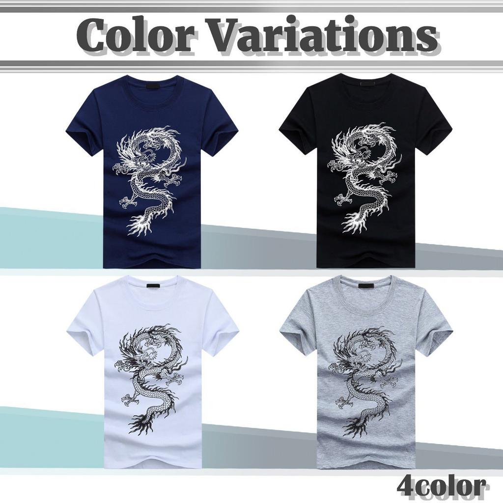 BUZZxSELECTION Short Sleeve with a Cool Dragon Japanese Print 03 Men's T-Shirt (BSTS024, Navy, XL)