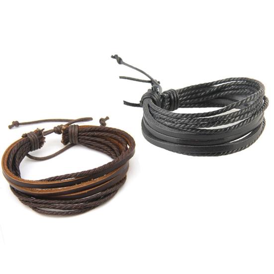 Многослойный плетеный веревочный браслет унисекс из искусственной кожи, подарок на запястье