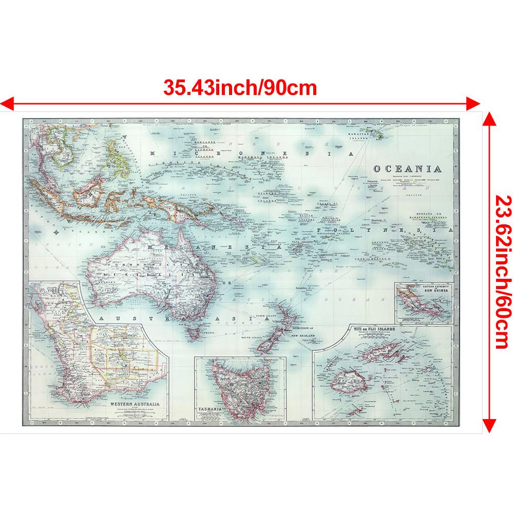 Английская версия - Винтажная картина с картой Океании, настенный плакат, школьные принадлежности для путешествий, подарок, образовательное настенное искусство, декор для стен с картой