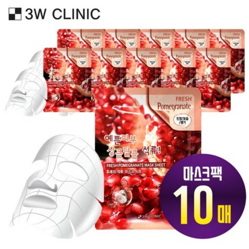 3w Clinic Свежая маска-салфетка с гранатом 23 г*10 шт. 1 упаковка