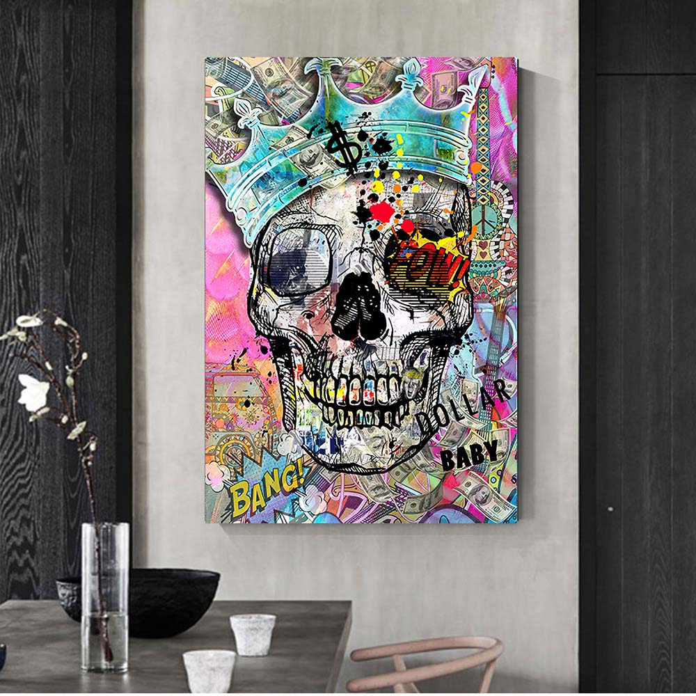 Поп-арт плакат с черепом и принты уличное граффити искусство холст картины настенная художественная картина для гостиной Cuadros украшение дома без рамы