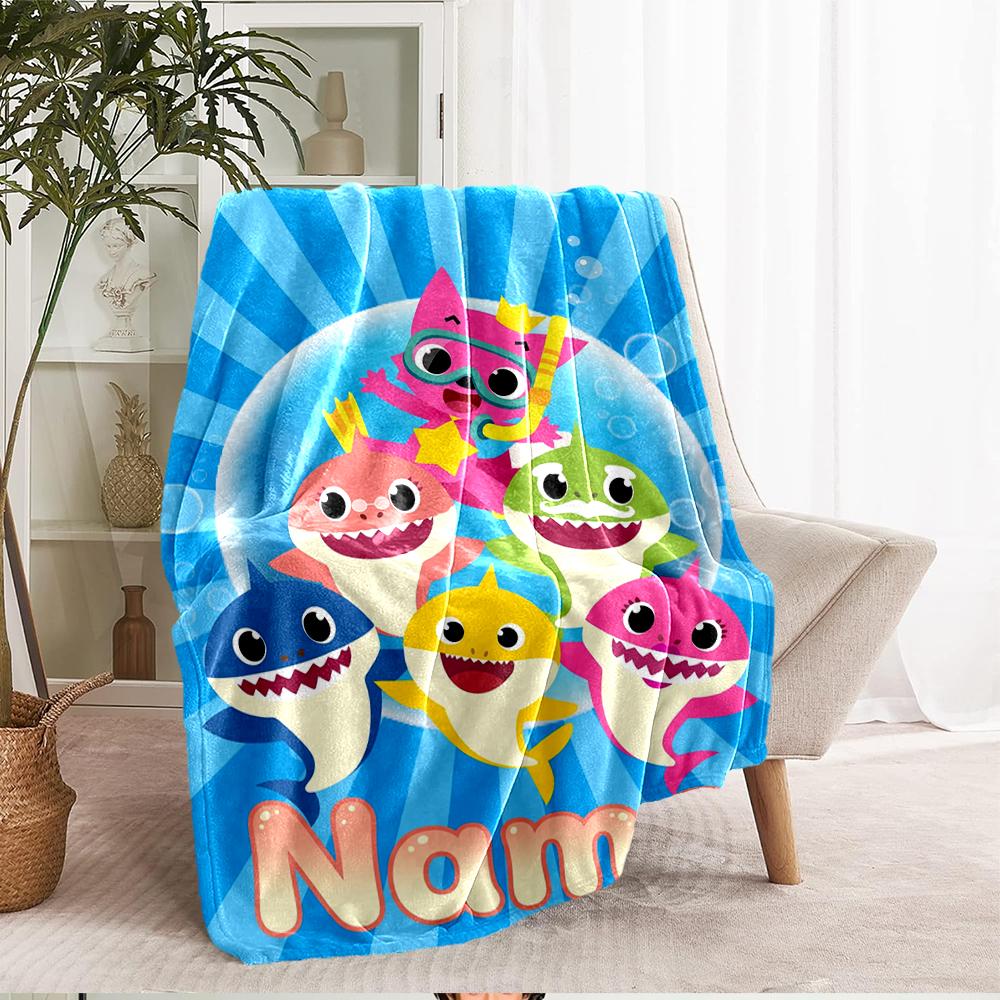 Custom Name Shark Theme Printed Blanket - Perfect for Couch, Bed, Travel & Outdoor Use | Machine Washable, Cozy & Durable.
