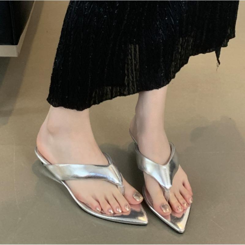 Новая Мода Высота Каблука Лаконичные Шлепанцы с Заостренным Носком Летний Странный Стиль Клиновидный Каблук Женская Обувь Босоножки
