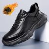 Winter New Plush Warm Leather Casual Sports Shoes, Autumn Men's Classic Black Comfortable Thick Sole Lace Up Casual Sports Shoes