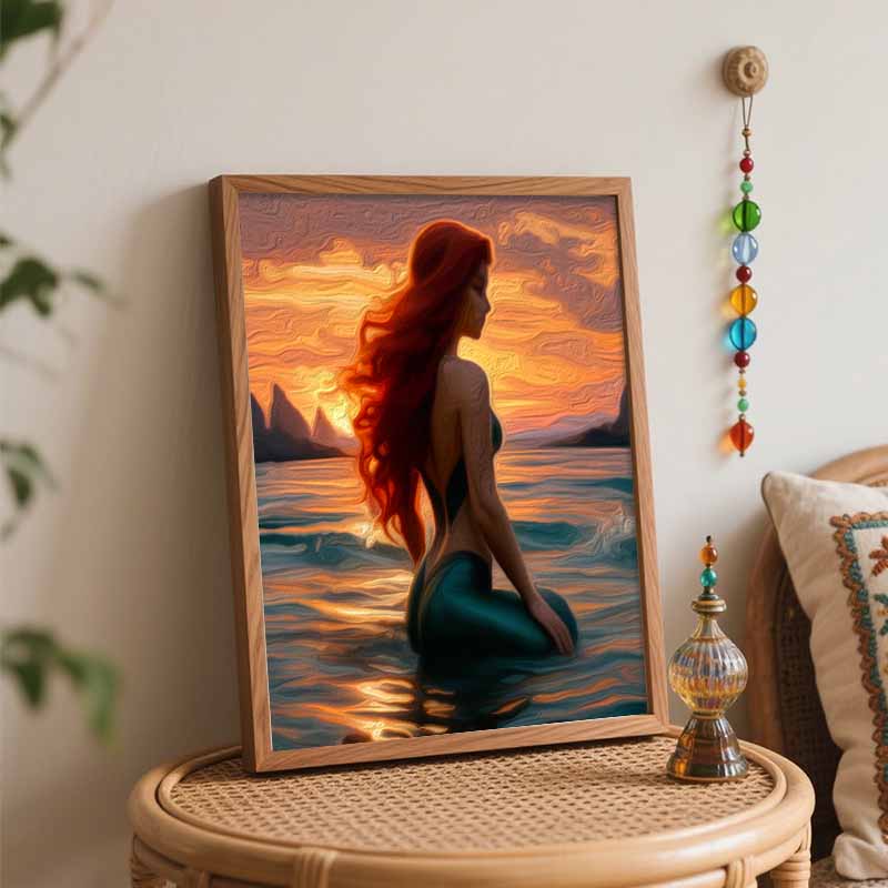 Disney Mermaid Sunset oil painting art painting kit handmade diy gift home decoration relax leisure wall decor ocean art project craft